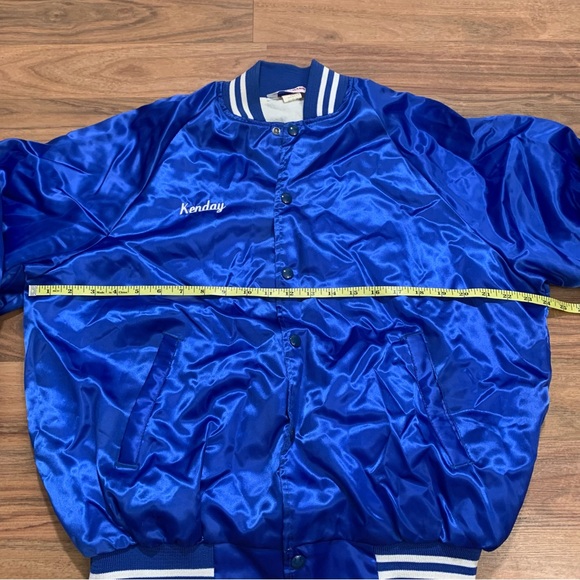 Vintage Wear Guard Blue Satin Bomber Crew Jacket Adult XL Snap Button - Picture 5 of 8